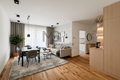Rendering Wohn-Errbereich mit Einrichtungsvorschlag - zona giorno-pranzo open space con proposta di arredamento